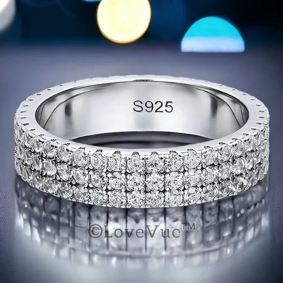 1.5mm Diamond Three Row Brilliant Cut Full Eternity Wedding Ring Band - Picture 3 of 16